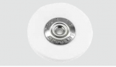 MIT SCHEIBEN AUS NESSELSTOFF Schmalbürste mit konischem Aluminiumkern und Scheiben aus Baumwollstoff – für den Einsatz auf der Polierspindel.
